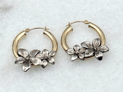 Designer Peter Brams 14k Yellow Gold Sterling Silver Flowers Earrings