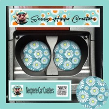 Car Coasters White Daisy Flowers Floral on Te...