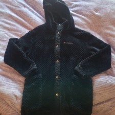 COLUMBIA Youth Girls Black Hooded Fire Side Sherpa Long Jacket Med Cozy