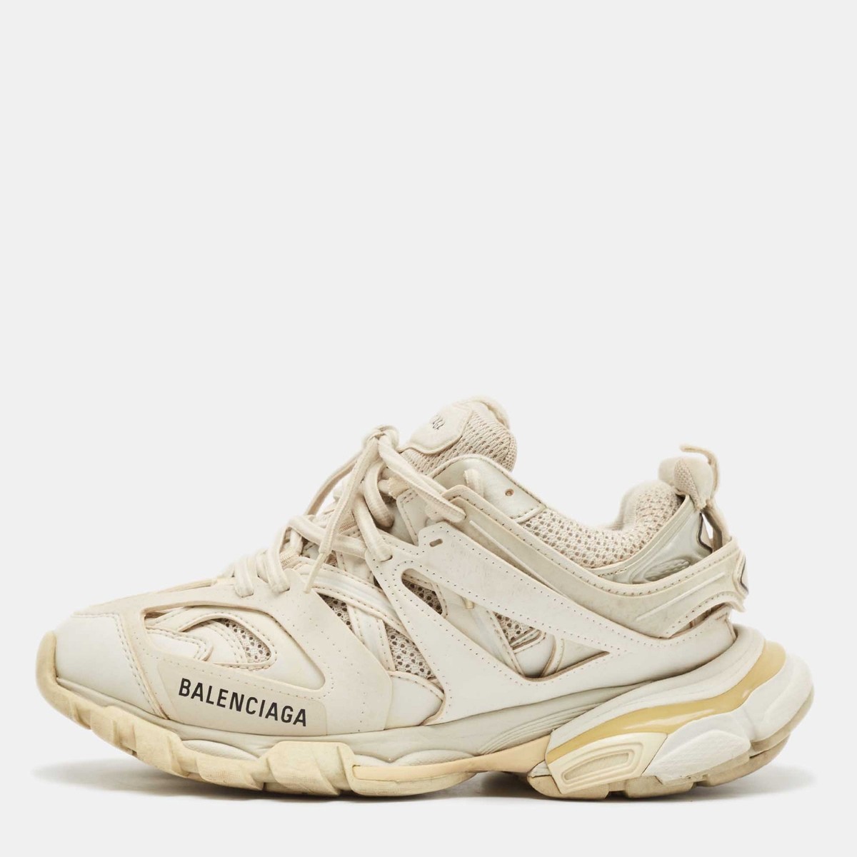 Balenciaga White Faux Leather and Mesh Track Lace Up