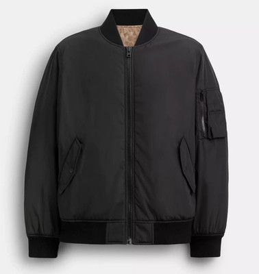 COACH ブラック MA-1ジャケット Coach Men's Black/Khaki Signature Reversible Ma-1 Jacket (CT734