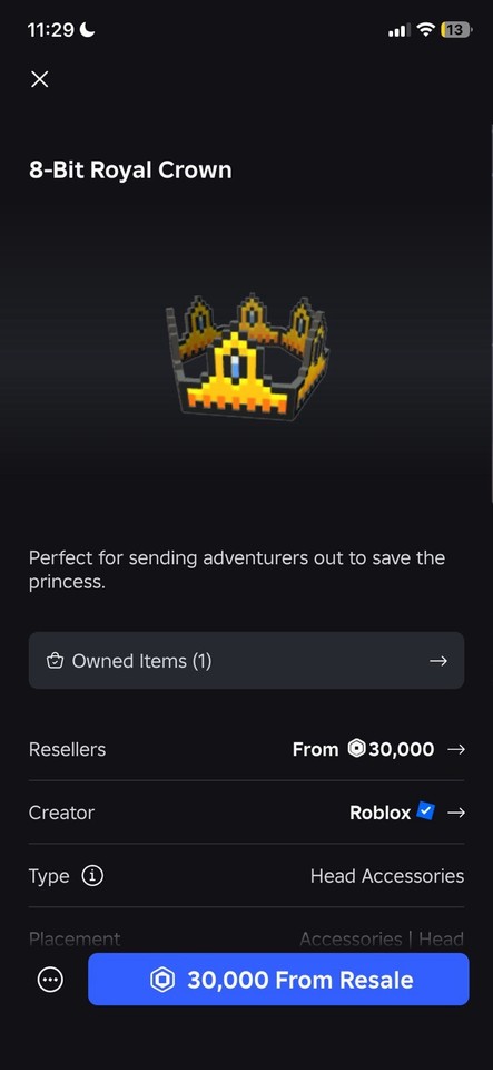 Roblox 8-Bit Royal Crown Head Accessory for Roblox Game, 8-Bit Royal ...