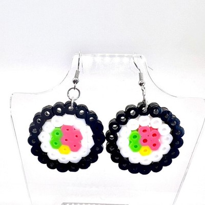 8-Bit Sushi Earrings - Pixel Food Dangles - Retro Gamer Kawaii Aesthetic