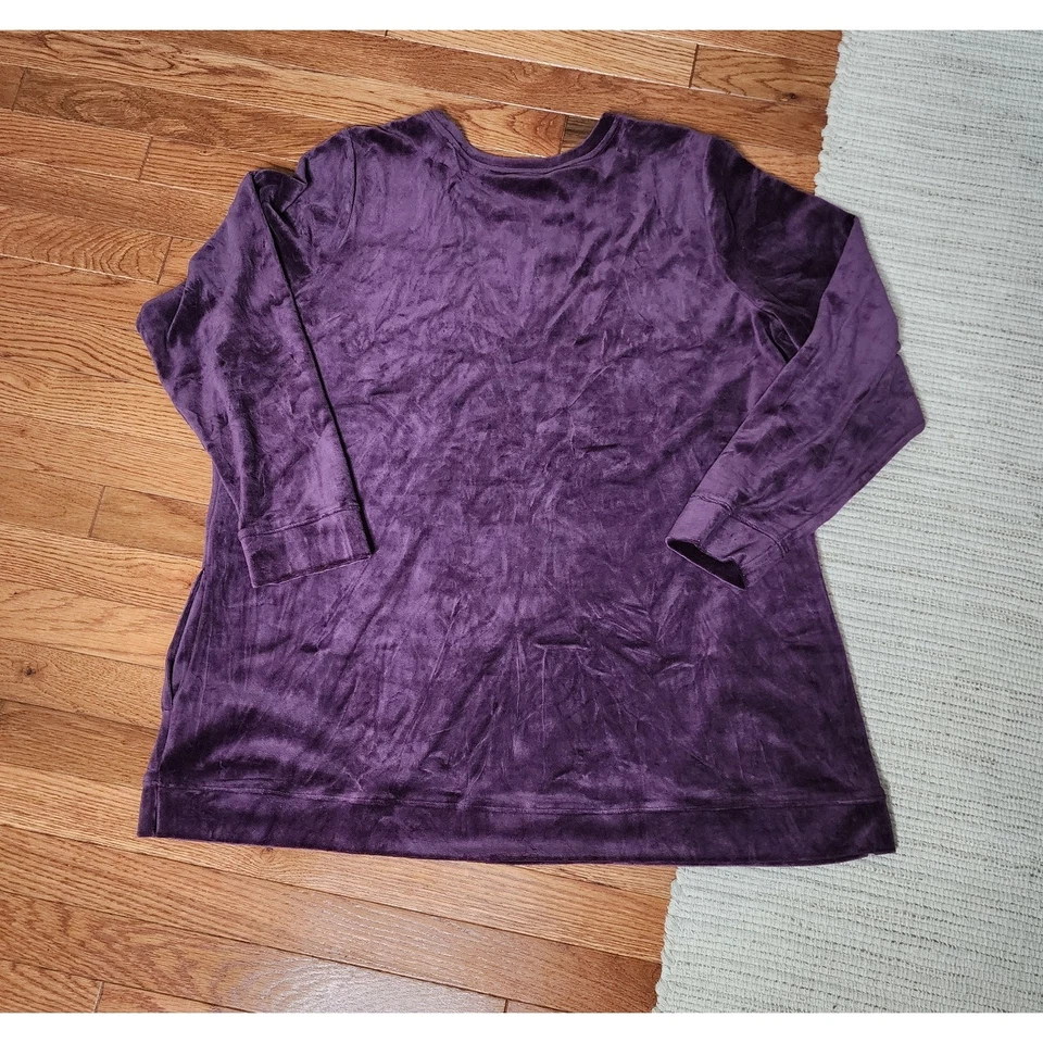 Denim & Co Conjunto de Traje de Pista de Terciopelo XL Púrpura Pullover Top Pantalones de Salón Y2K Foto 3 de 4