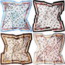 EasYoung 4Pcs 35  Silk Feeling Scarf Large Square Satin Head Scarf for Women,