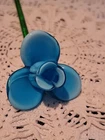 Vtg Murano Style Hand Blown Glass Flower Long Stem 12” Blue Rose Mother's Day