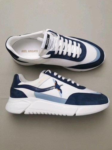 AXEL ARIGATO Mens Size 10 Genesis Bee Bird Runners BNIB Leather Trim White/Blue