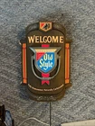 Vintage Heileman's Old Style Beer "Welcome" Lighted Bar Sign Wood Barrel Style