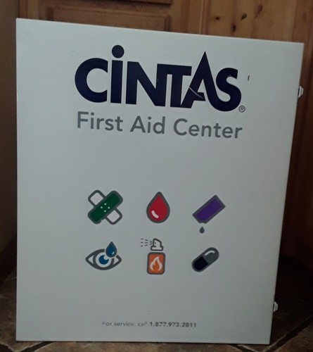 CINTAS Commercial First Aid Center Kit EMPTY Metal Cabinet Four-Shelf 24 Pockets