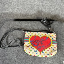 Brighton Love  Joy Heart Bow Canvas Crossbody Bag Multicolor Tassel Pouch