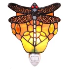 L11401 Tiffany Style Stained Glass Dragonfly Wall Lamp with Plug-in Night Lig...