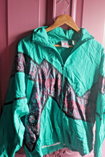 RARE VINTAGE 80S OLYMPICS WINDBREAKER WOMENS TEAL TRACK JACKET COLORBLOCK SZ M/L
