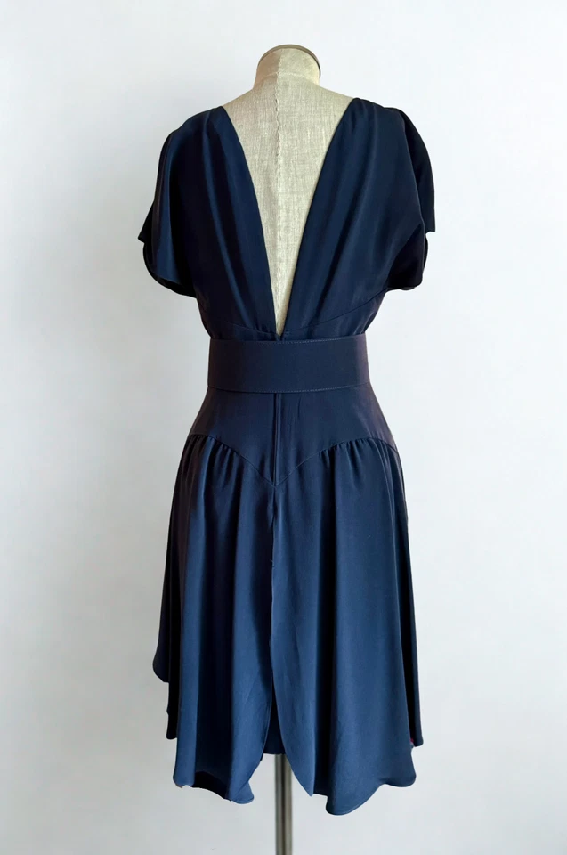 Karl Lagerfeld 80s Vintage Belted Navy Silk Midi Dress - Size 40 *FREE SHIPPING* - Image 3 of 4