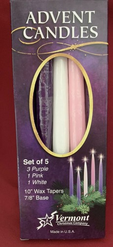 Vermont Christmas Company Advent Candles Set of 5 10" Waxed Tapers 7/8" Base USA - Picture 2 of 3
