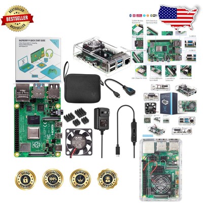 Complete Raspberry Pi 4 Starter Bundle: Clear Transparent Case and 7 Accessories