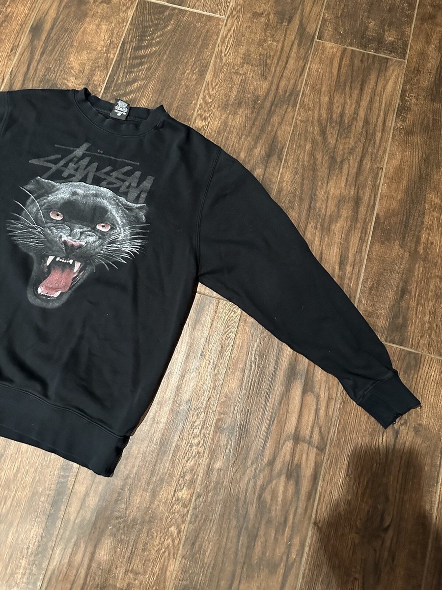 Stussy VTG Black Panther Graphic Spellout Crewneck Size Stussy VTG Black Panther Graphic Spellout Crewneck Size