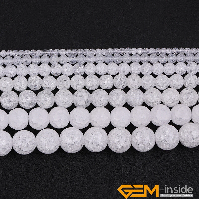 White Rock Crackle Crystal Quartz Gemstone Round Beads For Jewelry Making 15" YB - Image 4 of 4