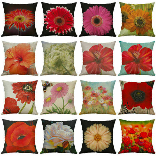 Decor Home Cushion Cover Pillow Case 18" Sun Flower Pattern Cotton Linen - Picture 1 of 25