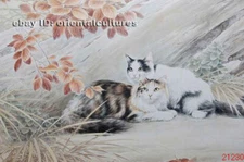 Chinese 100% real natural silk thread,su hand embroidery kits:cute cats 12"