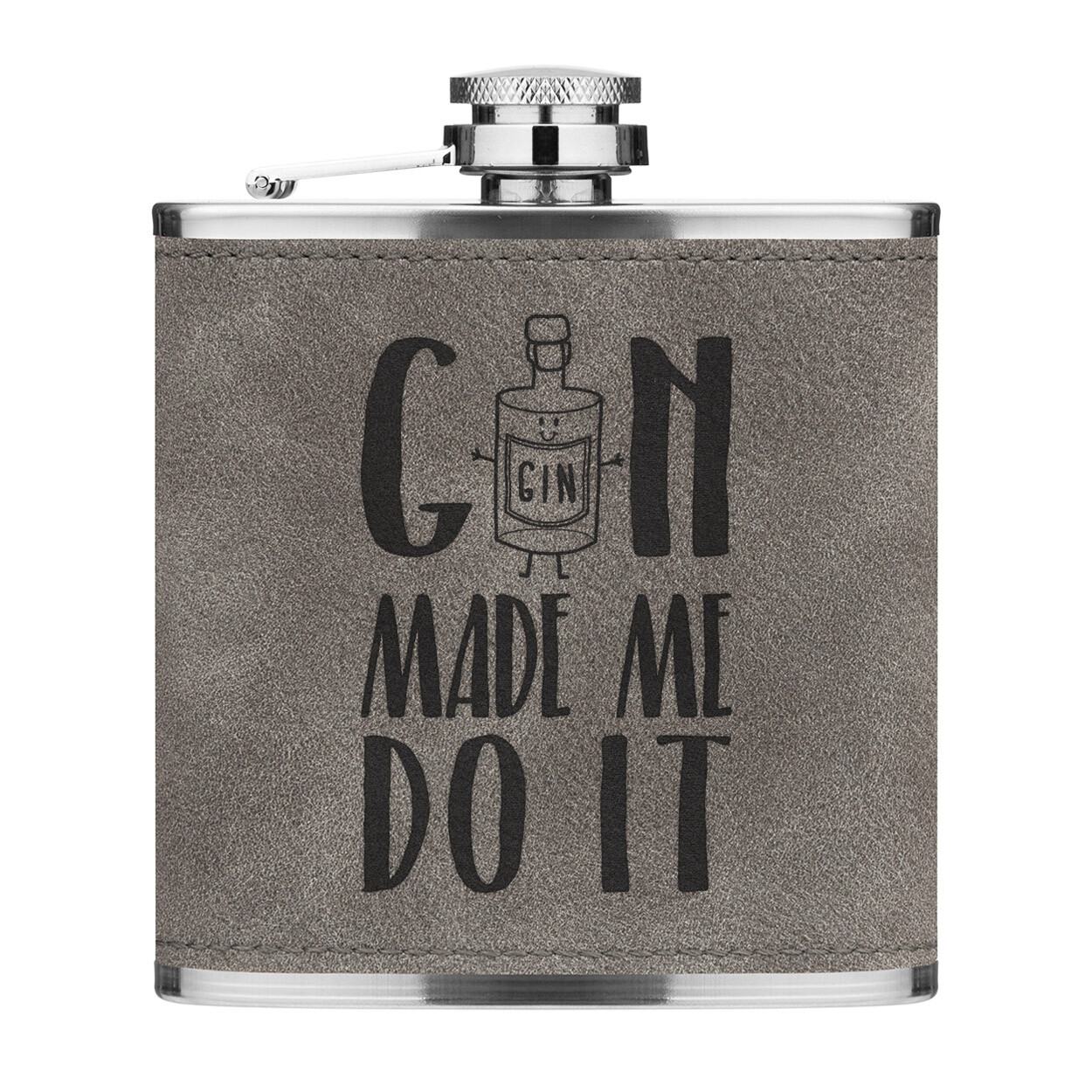 Gin Made Me Do It 6oz PU Leather Hip Flask Grey Funny Joke