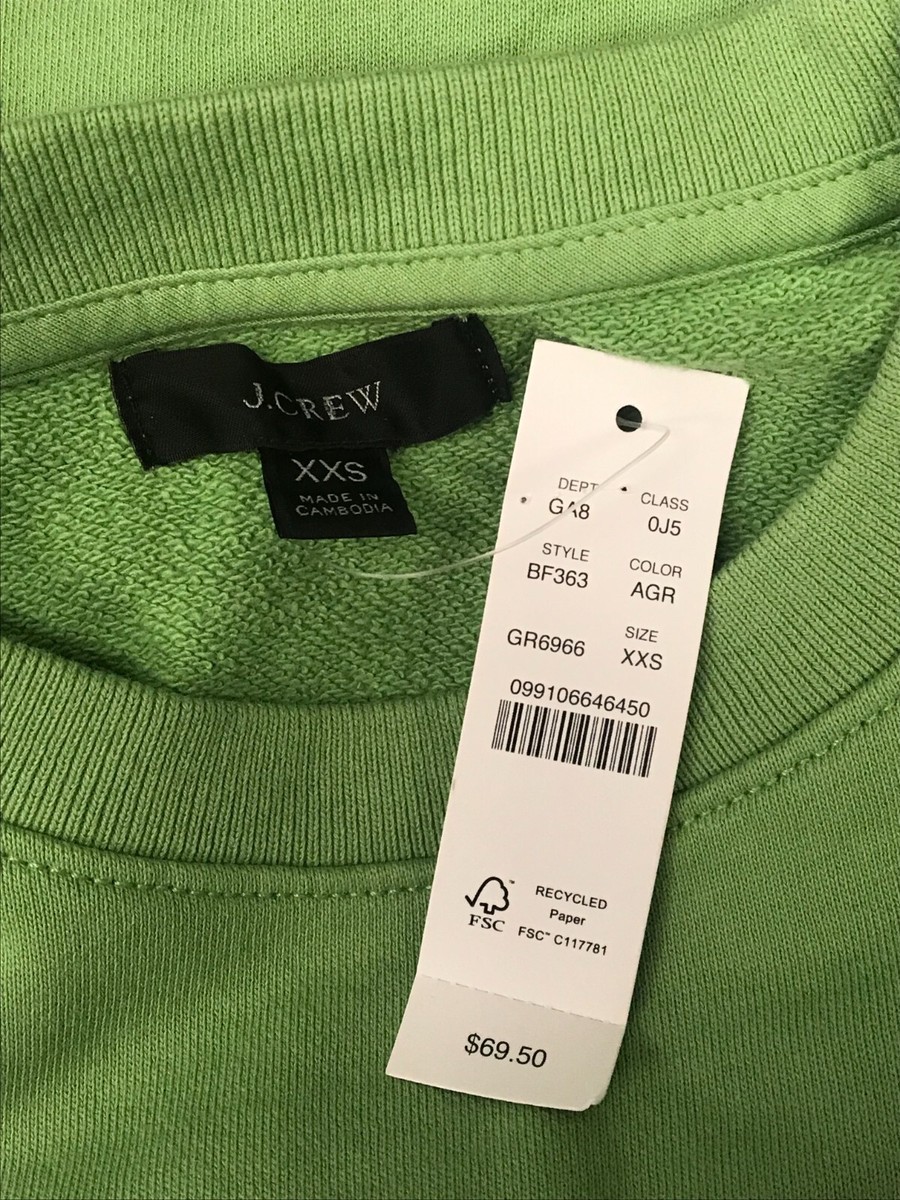 J CREW Women's Light Green University terry sweatshirt J CREW Women's Light Green University terry sweatshirt