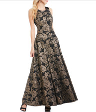 Eliza J Bow Back Floral Print Brocade Ball Gown. Size 6.