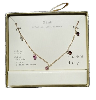 A New Day, Silver Plated Pink CZ Necklace: Affection/Love/Harmony READ DISCRIP