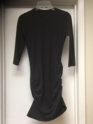 Lululemon Anytime Ruched Black Gray Striped Dress Pima Cotton
