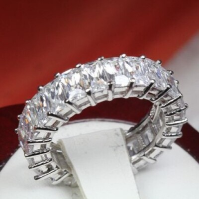 8.56CTW Radiant Cut Moissanite Full Wedding Eternity Band 14k White Gold Plated