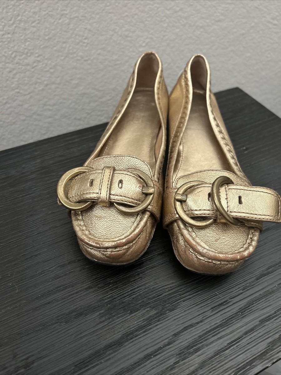 Coach Gold Metallic Leather Loafer Slip-on Flat w/ Buckle sz 8 EUC 