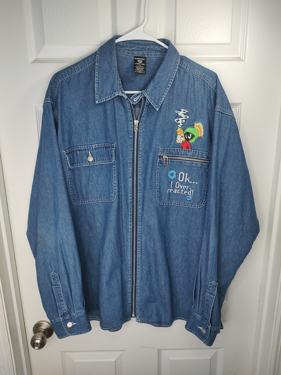 VTG 90s Marvin the Martian Looney Tunes Warner Bros Zip Up Denim 