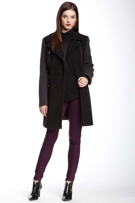 Andrew Marc New York Pixie MW4AW571 Womens Black Grey Wool Mid Coat Jacket 8