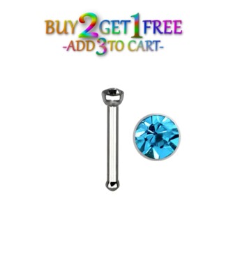 20G AQUA BLUE NOSE BONE 316L Surgical Stainless CZ Gem Stud Ring Piercing 1391
