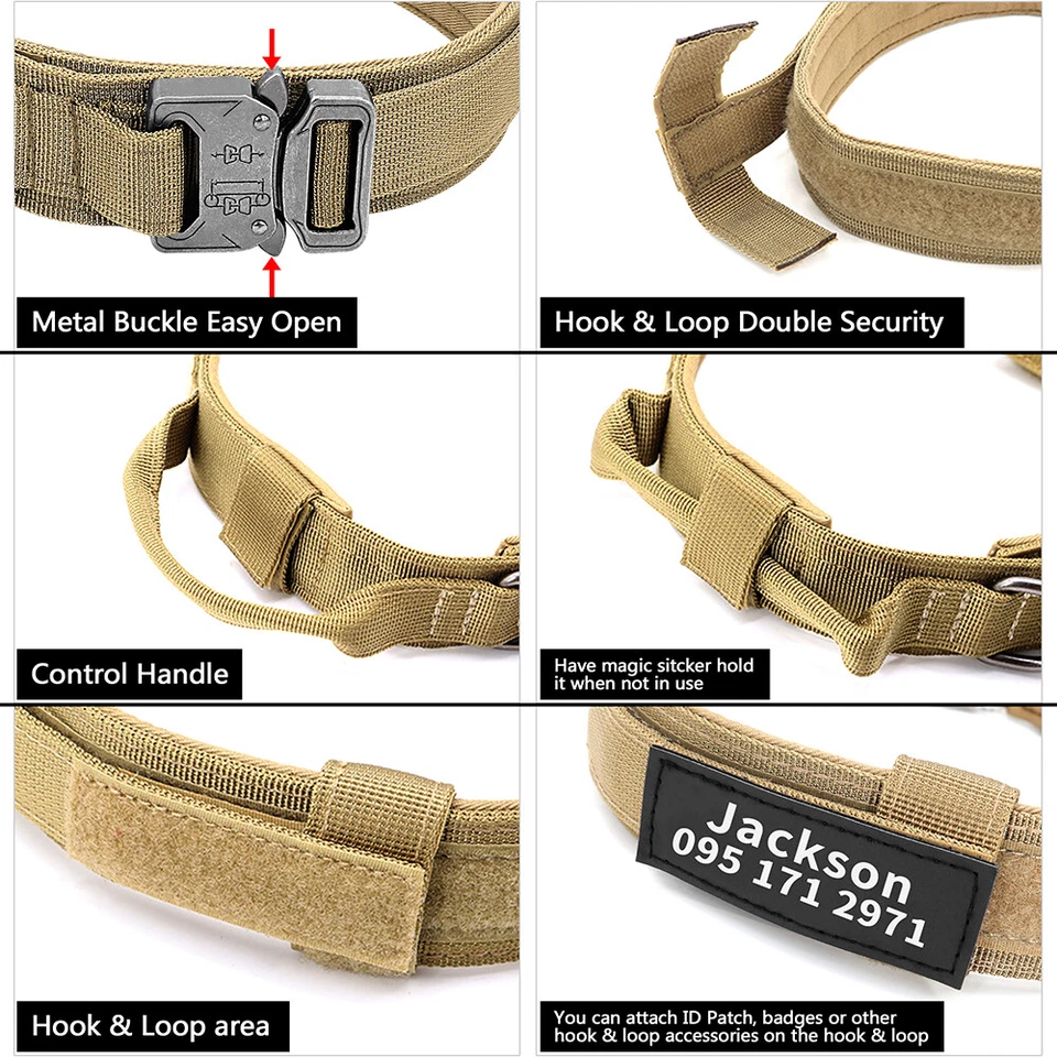 Military Tactical Dog Collar Nylon Adjustable Heavy Duty Metal Buckle & Handle - Image 3 of 4