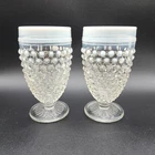 2 Vintage Anchor Hocking Moonstone Clear Hobnail Opalescent Goblet