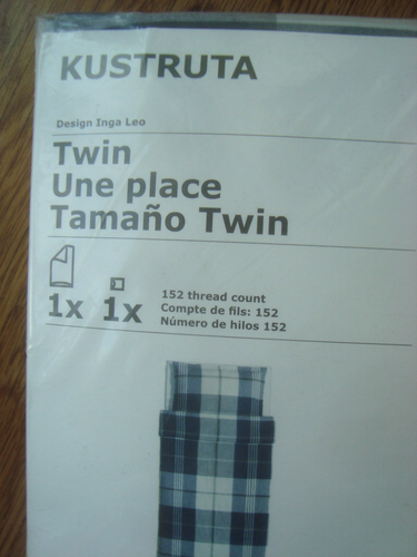 IKEA KUSTRUTA TWIN Duvet Cover & Pillow Sham Bed Set Blue Beige Tan Plaid Check - Picture 2 of 7