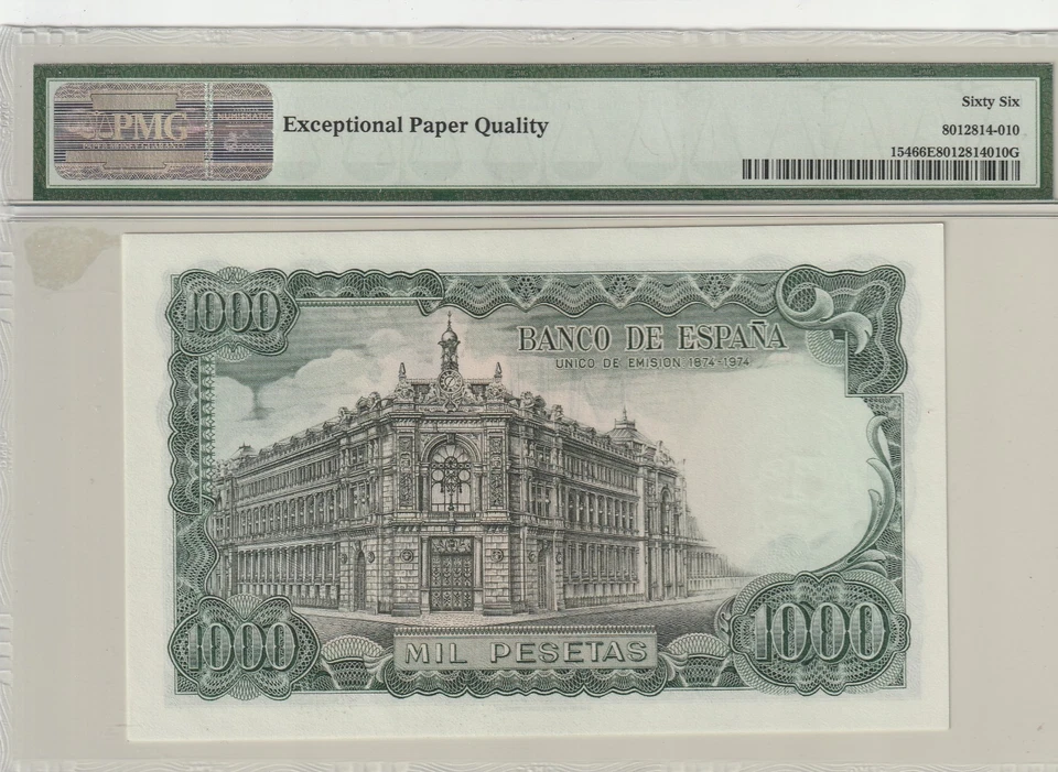 Spain 1971 1000 Pesetas PMG Certified Banknote UNC 66 EPQ 154 - Image 2 of 2