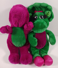 Vintage 1992 Barney  Baby Bop Plush Toy Stuffed Animals Purple Green Dinosaur