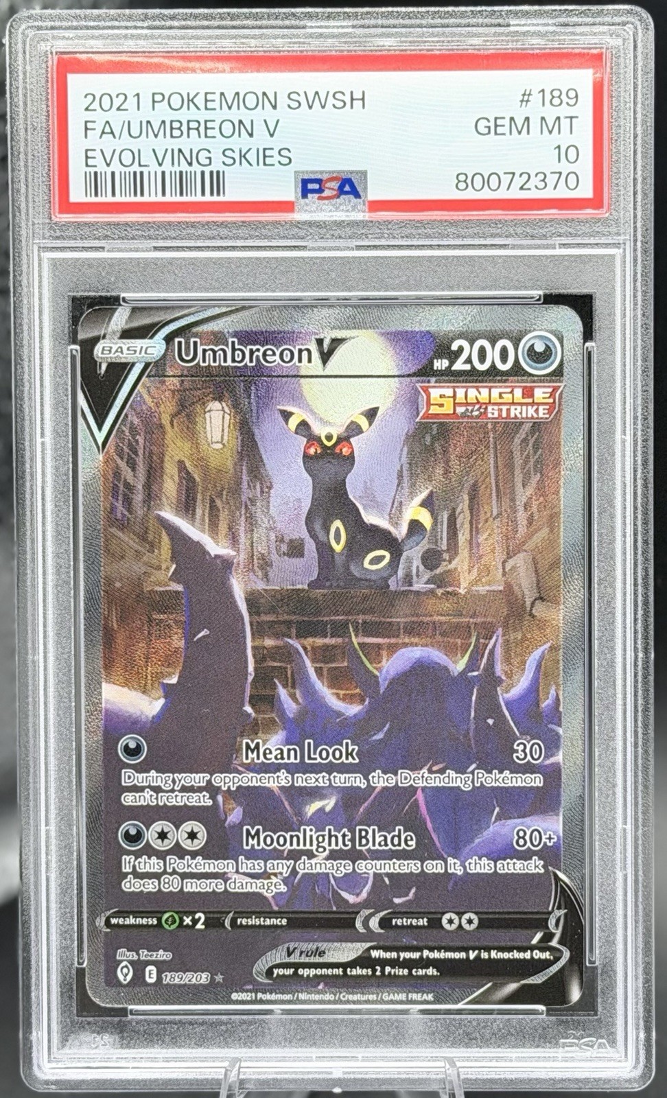 PSA 10 Umbreon V Alt Art 189/203 Evolving Skies 2021 Pokemon Full Art Holo
