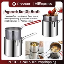 Stainless Steel Deep Fryer With Frying Strainer Basket Multifunctional Small Pot