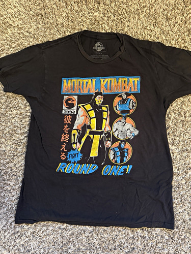 Vintage Mortal Kombat Round One Scorpion Graphic Black Crew Neck Tee Men's L/G