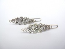 2 extra tiny small silver metal filigree barrette hair clip fine thin hair