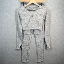 Gymshark Geo Print 2 Piece Set Grey Marl Long Sleeve Crop Top Leggings Womens S