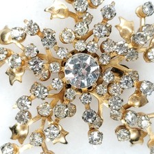 Vintage Rhinestone Brooch Snowflake Starburst Gold Tone Clear 2 1/4"