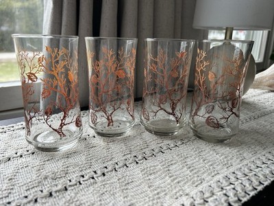 Vintage Libbey Autumn Tree Glasses Tumblers Orange/Brown Ombré Tones Set of 4