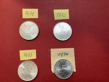 Four 5 Deutsche Mark Coins 1971-74 Silver