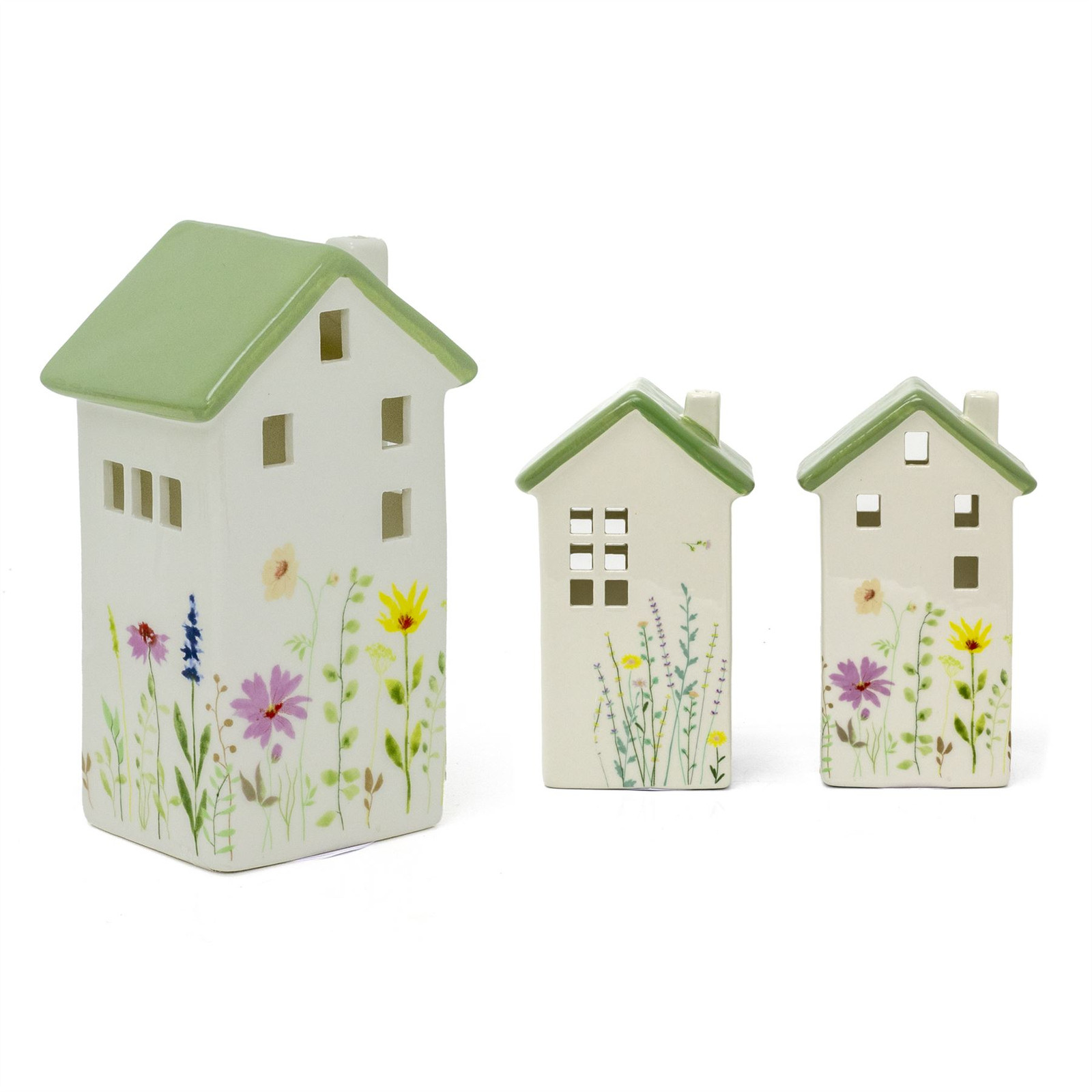 Carousel Floral House Tealight Holder | Ceramic House Shaped Tea Light Holder With Flowers | Meadow House Candle Holder - Design Varies One Supplied - Image 2