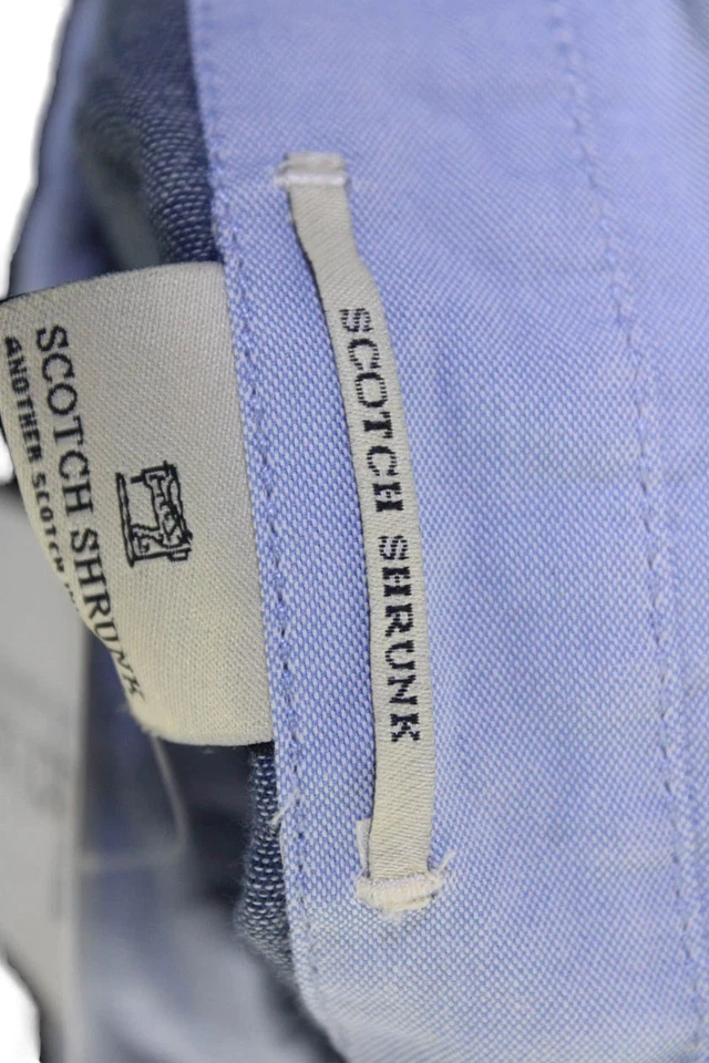 Camisa escocesa encogida con cuello de retazos de algodón azul talla 8 para niños Foto 3 de 4