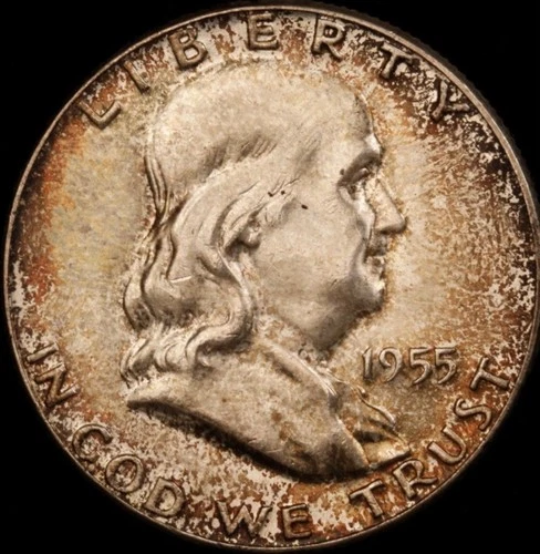 1955 Franklin Half Dollar - FBL - Choice Gem BU - Color Toned Luster Silver