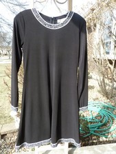 Michael Kors Stretchy Jersey Knit Shift Dress Black White Long Sleeve Womens S